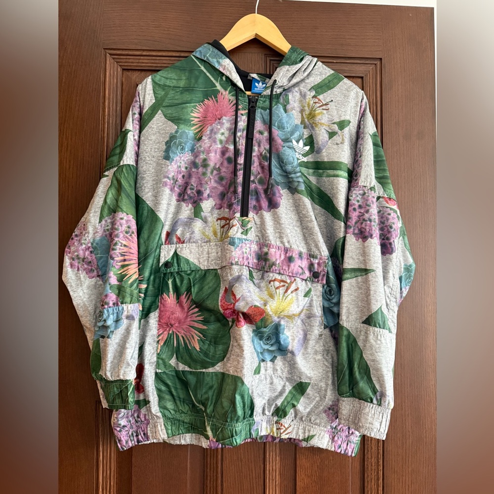Adidas Original floral windbreaker half zip jacket - size M